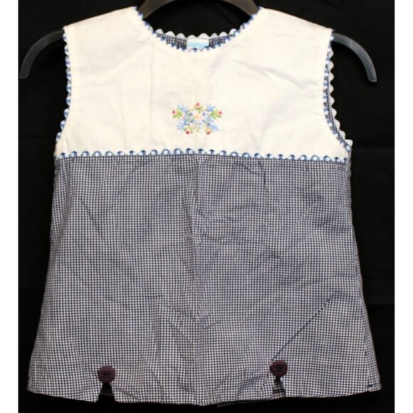 Sweet Angela Rosalina 2pc Outfit Shirt Shorts 8 Navy Plaid Spring Flower Bouquet - Picture 2 of 13